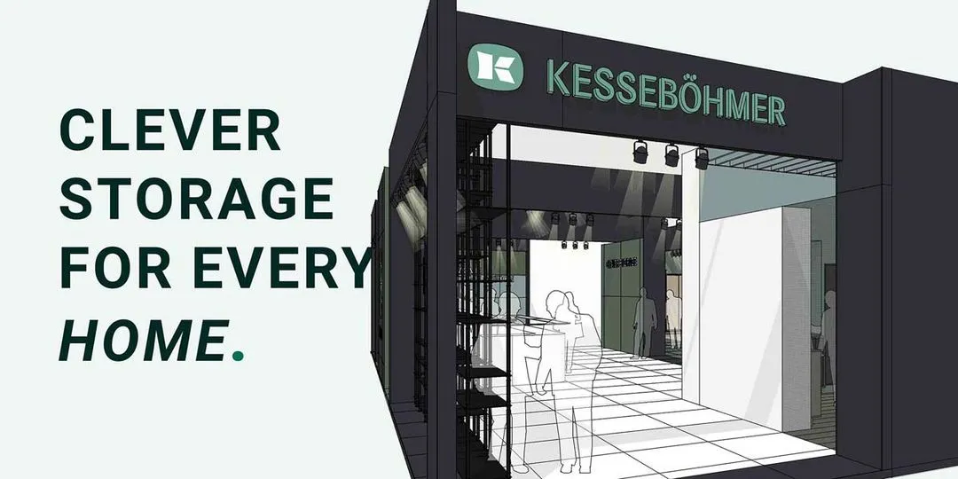 Messastand mit Slogan daneben