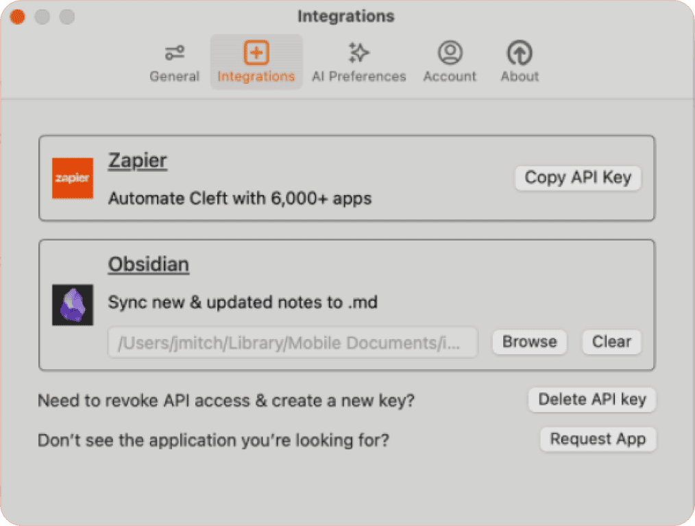 Cleft shareable links and export