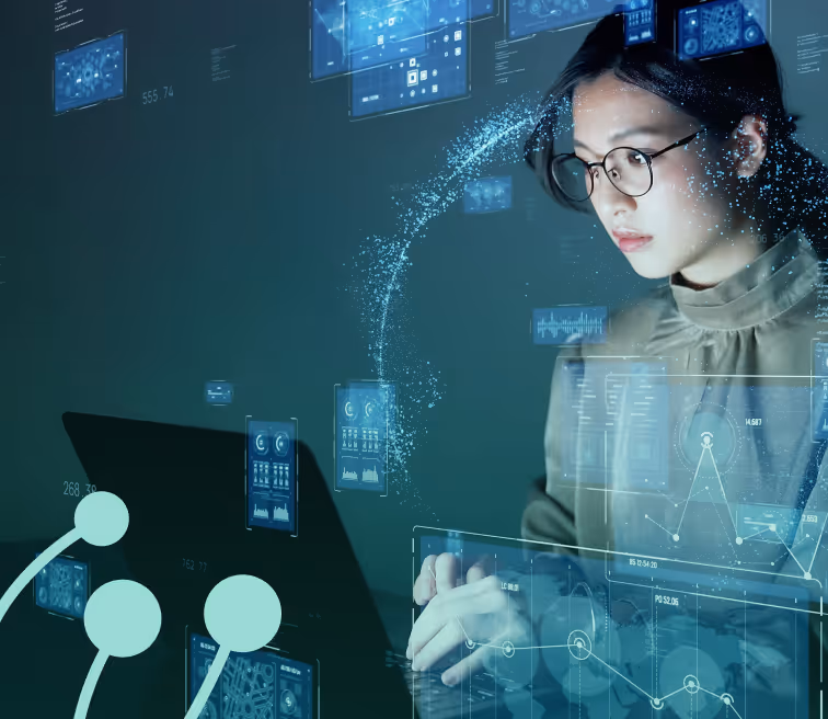 Woman accessing data on a laptop