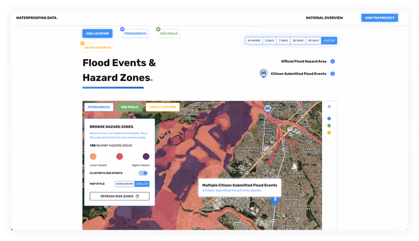 Screenshot showing Flood Map from Waterproofing Data dashboard