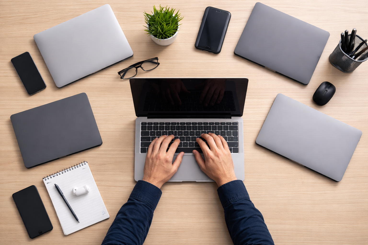 Modern workspace with gadgets and accessories