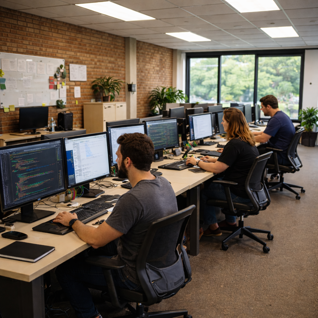 Developers working in open office space