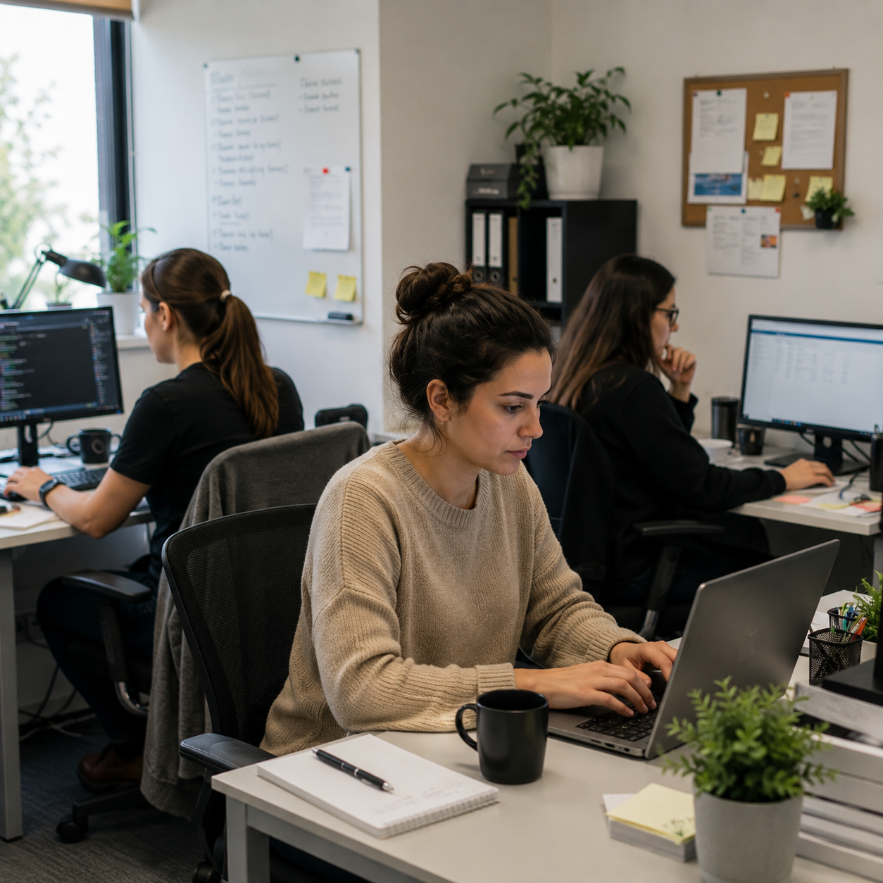 Work in a small modern office