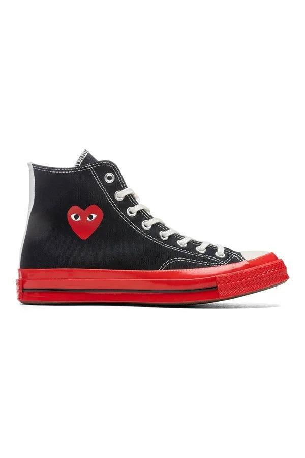Black CDG Play x Converse Red Sole High Top Sneakers