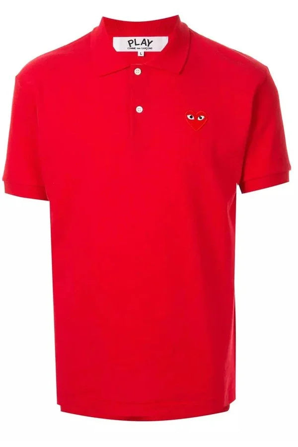 CDG PLAY Men's Red Heart Polo Tshirt in Red