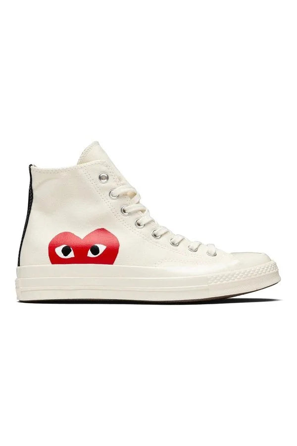 Beige CDG Play x Converse Classic One Heart High Top Sneakers