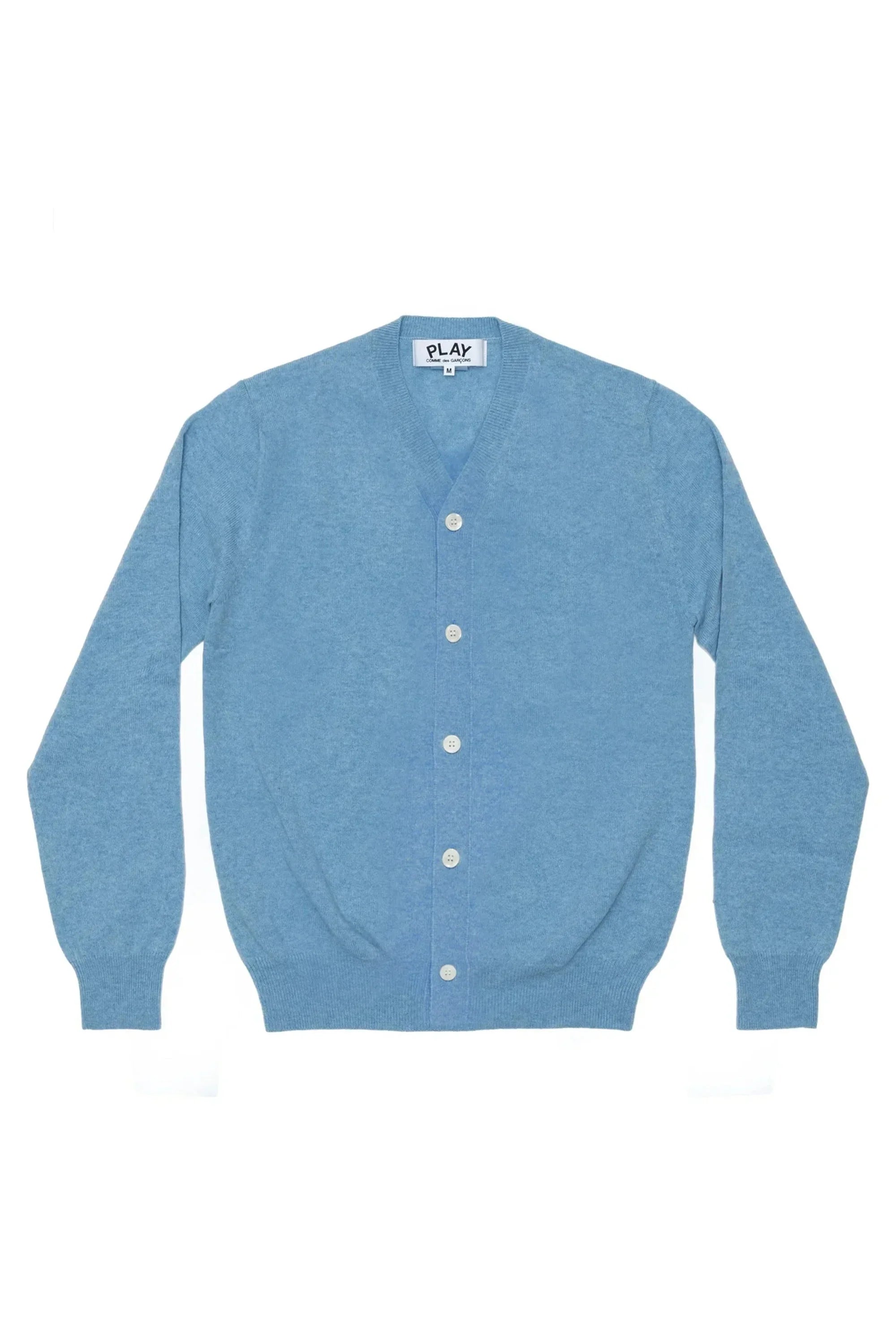 Mens Light Blue Small Red Heart Cardigan