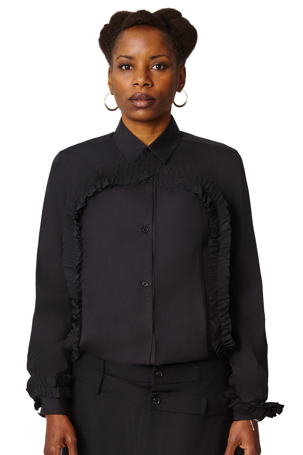 Black Long Sleeve Ruffle Blouse