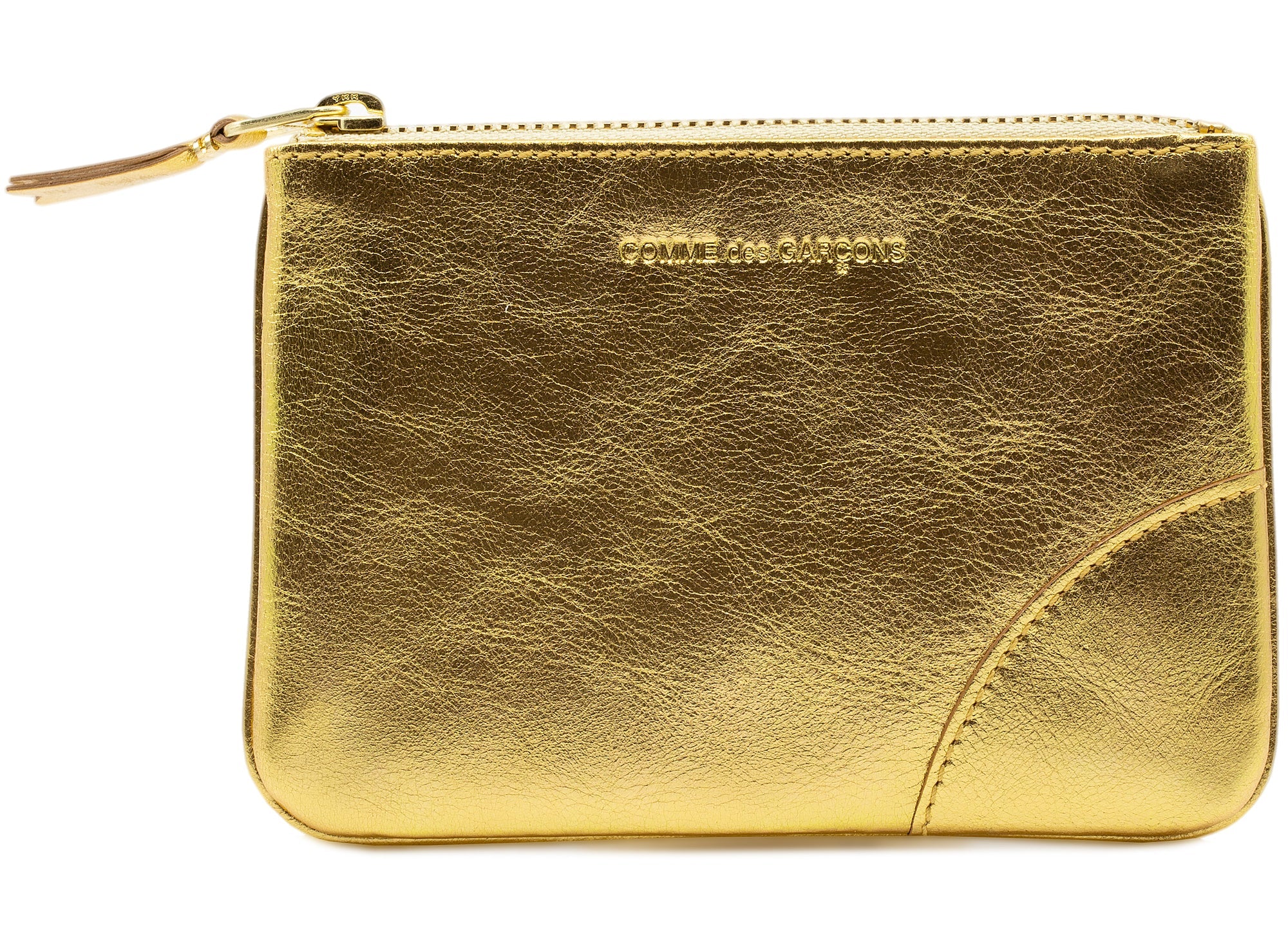 Metallic Leather Zip Pouch Gold