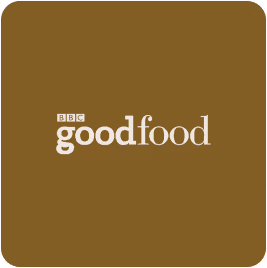 BBC Good Food logo with white text on a brown rounded square background.