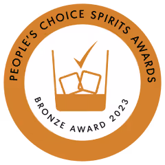 Bronze award emblem from the People's Choice Spirits Awards 2023 featuring a glass with ice cubes and a checkmark.
