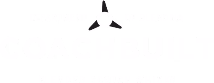 Logo for Coachbuilt Blended Scotch Whisky with a three-spoke propeller icon above the brand name.