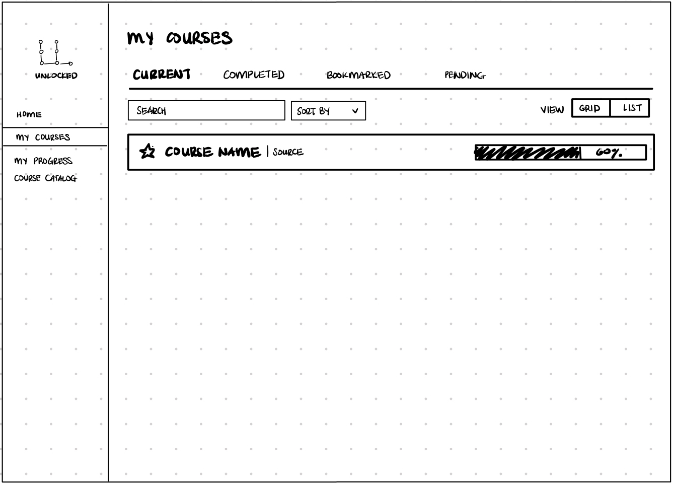My courses wireframe