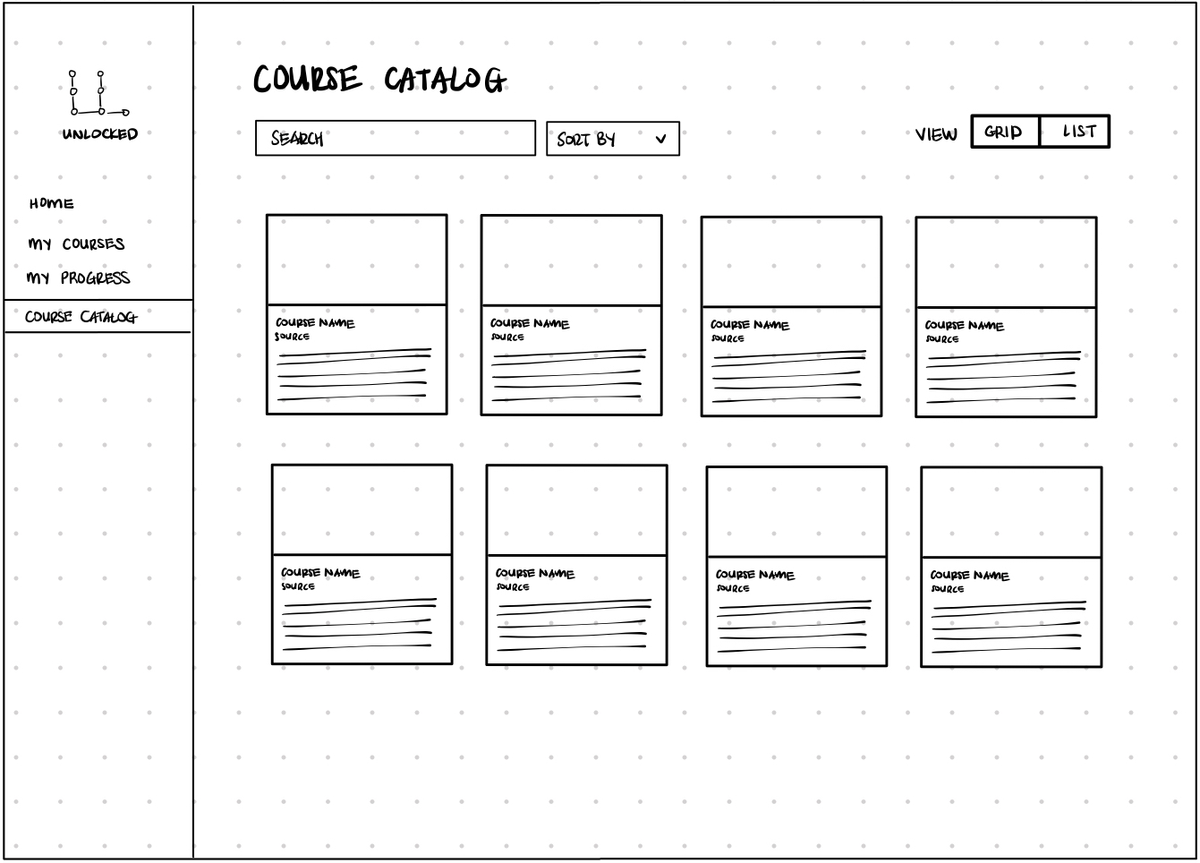Course catalog wireframe