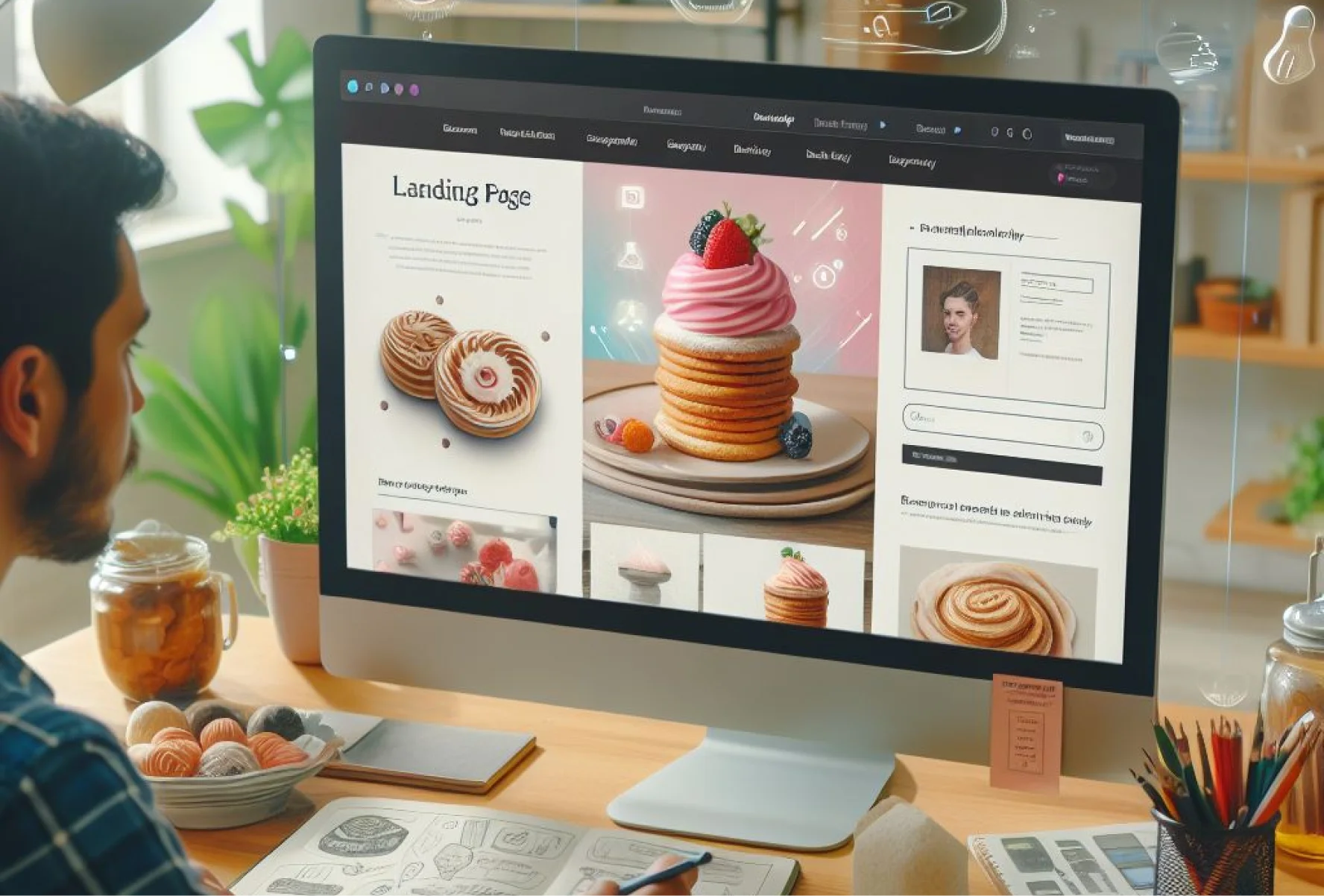 A UX Designer using AI for his design inspiration for designing a landing page.