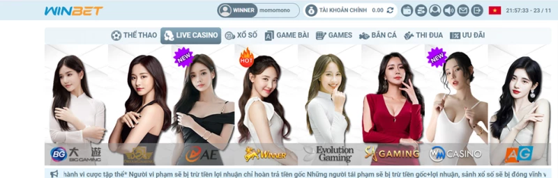 Chơi casino trực tuyến Winbet với nhiều dealer xinh đẹp