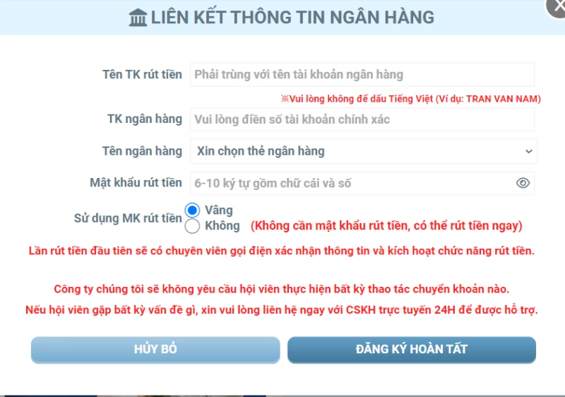 Thao tác nạp và rút tiền trên Winbet cx