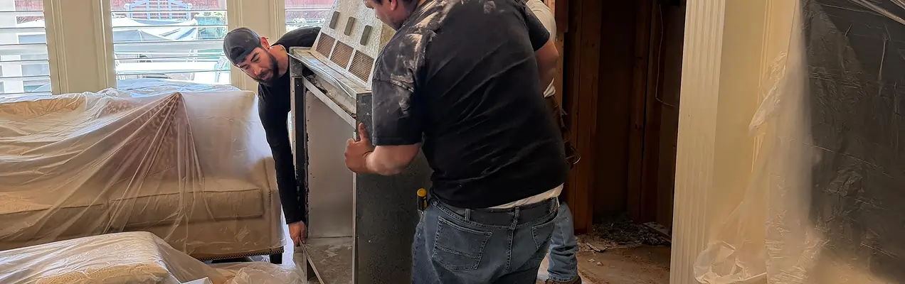 Professional chimney inspection performed by a certified technician on a residential roof