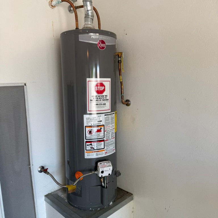 A water heater replaced professionally by Imperial Plumbing in Tucson, Arizona.