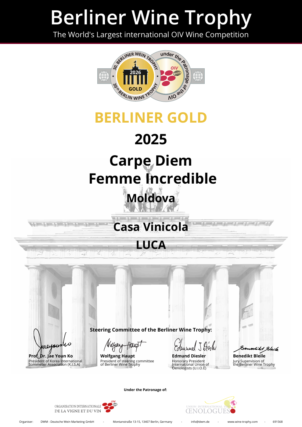 Femme Incredible 2025 — Aur, Berliner Wine Trophy 2026
