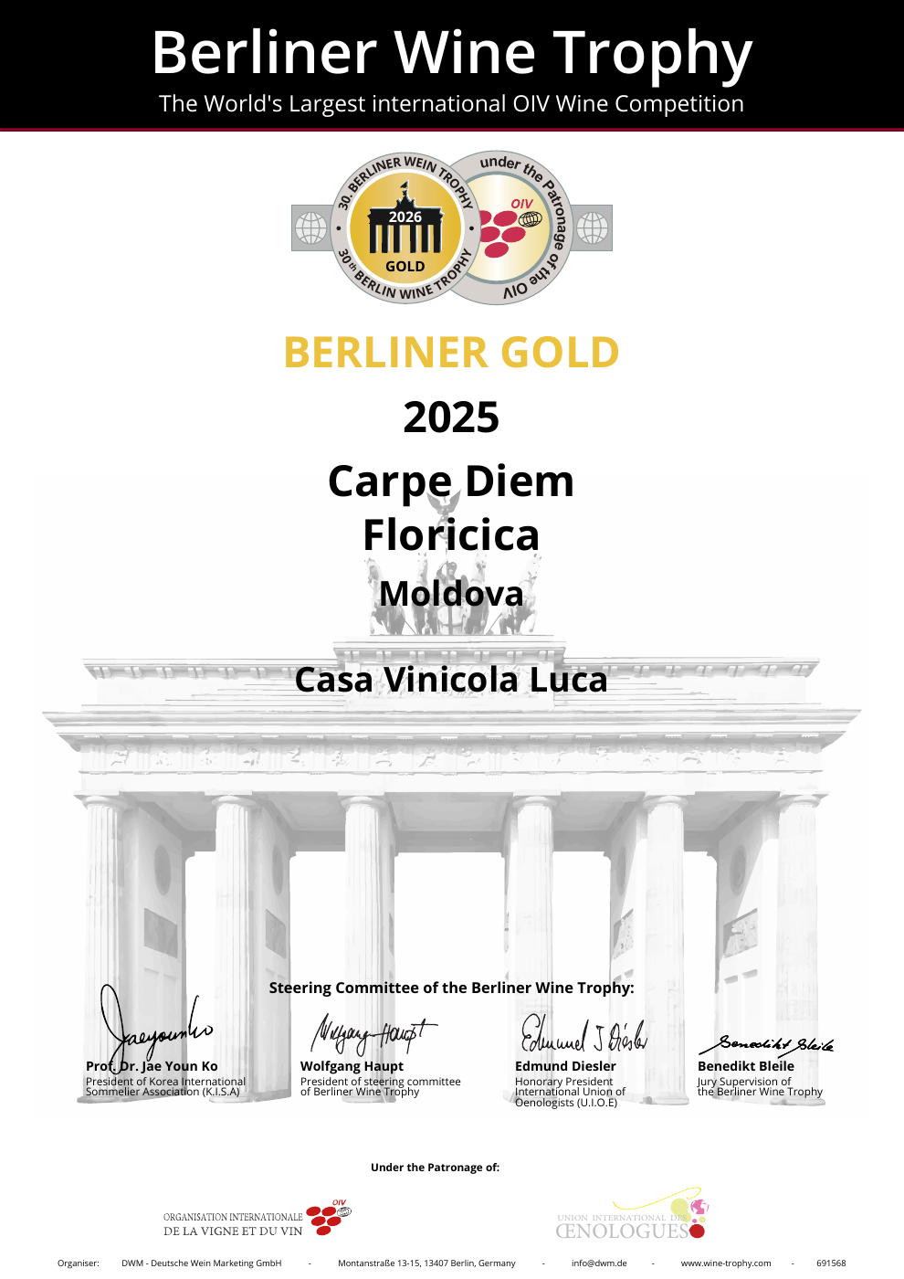 Floricica 2025 — Aur, Berliner Wine Trophy 2026