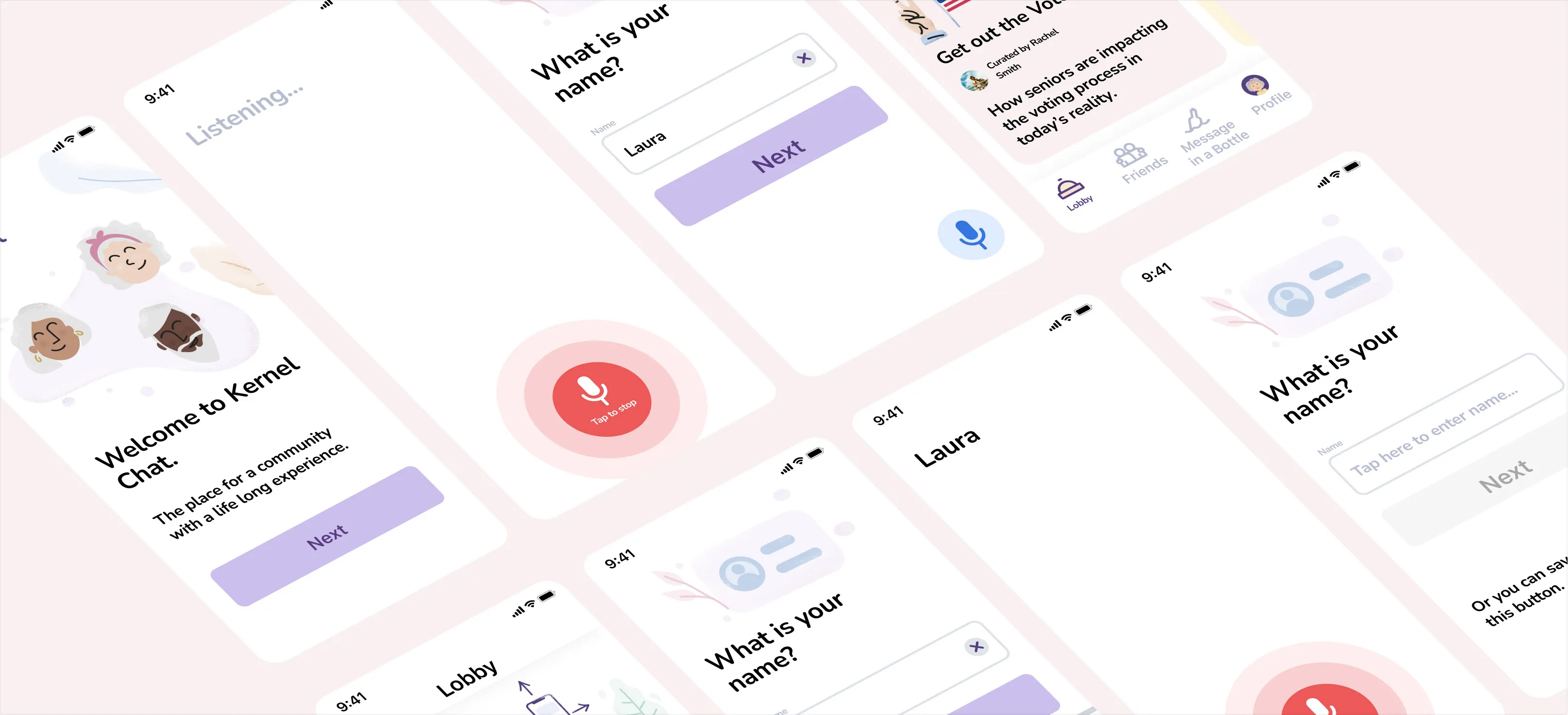 Kernel — app screens overview