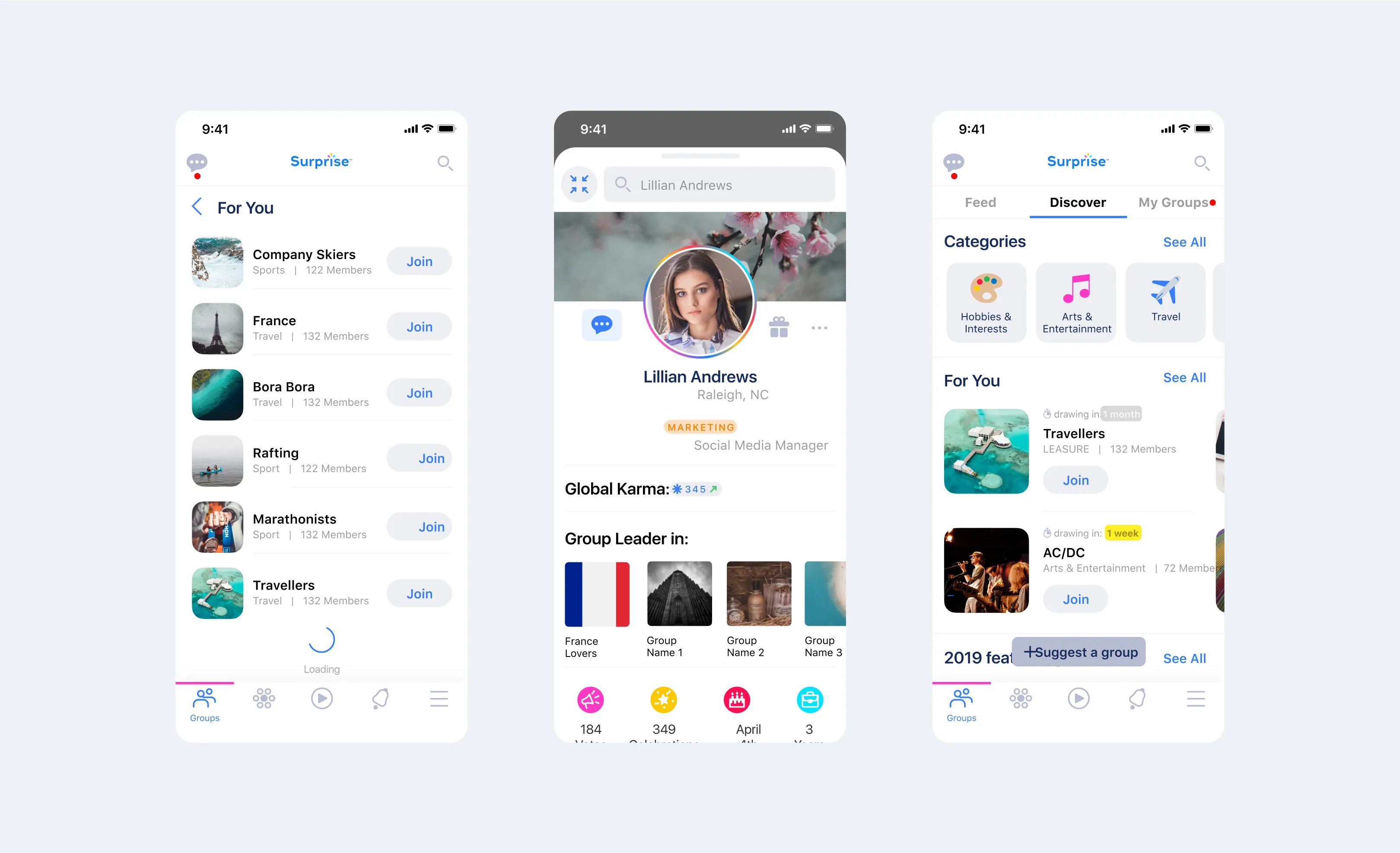 Surprise — app screens