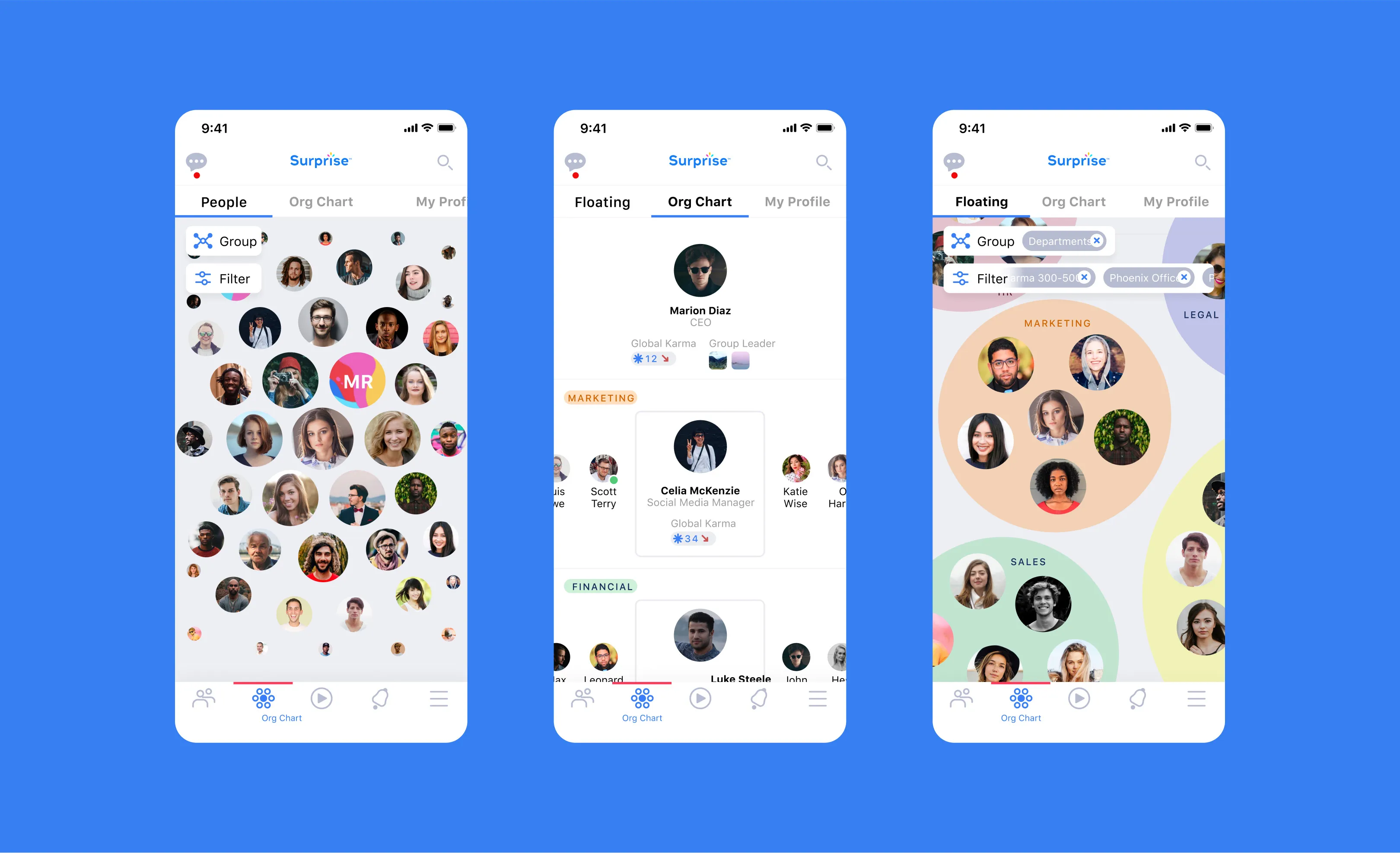 Surprise — app screens overview