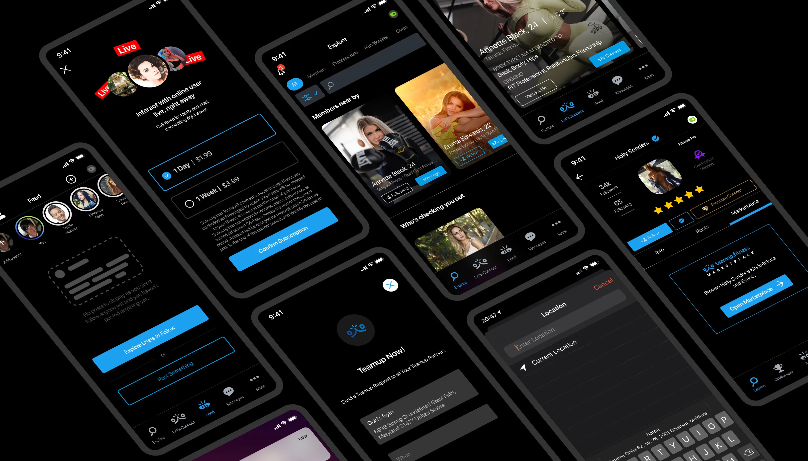 teamup.fitness — app screens overview