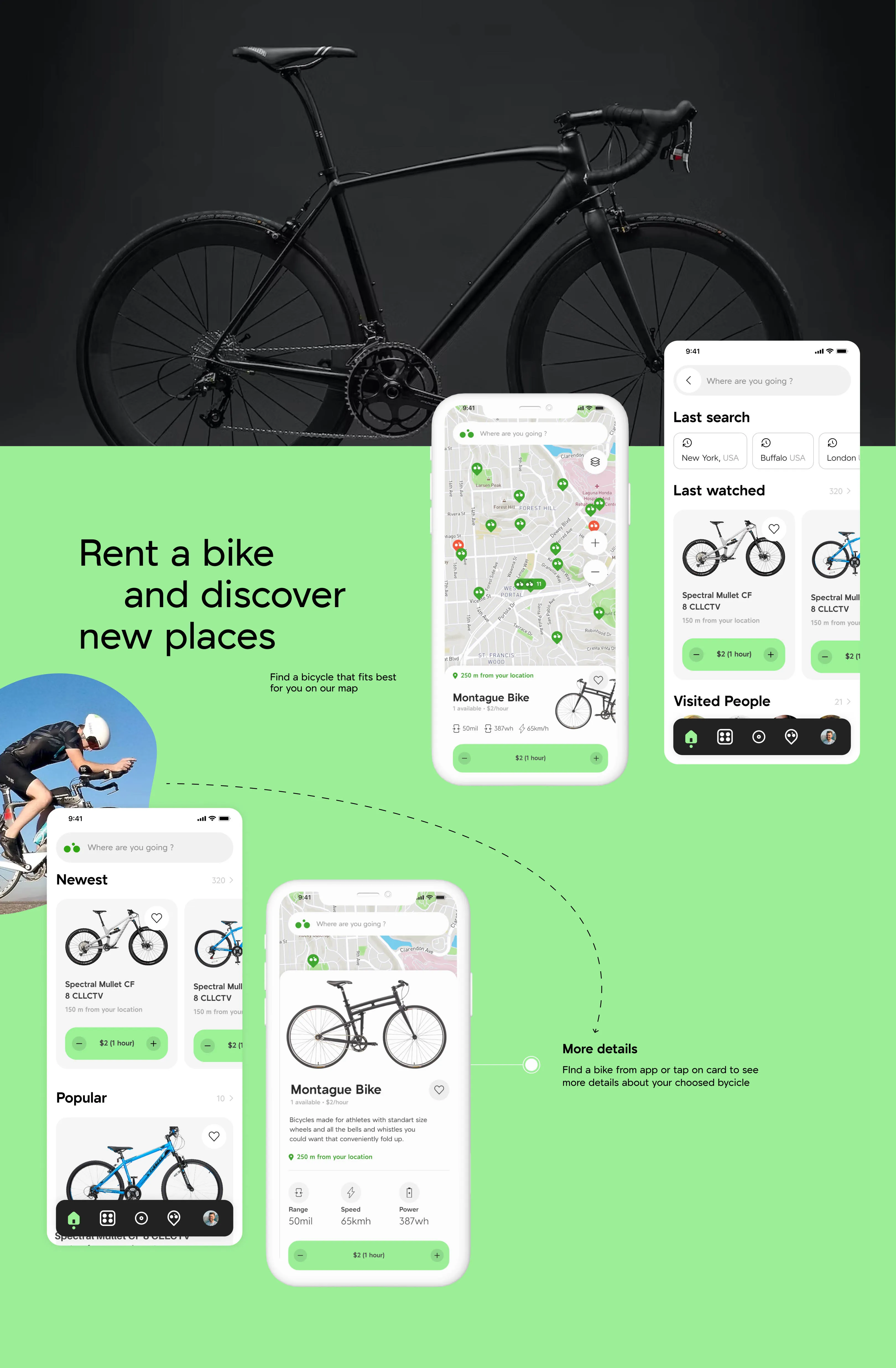 Bobo Bike mobile app — UI design screens (3)