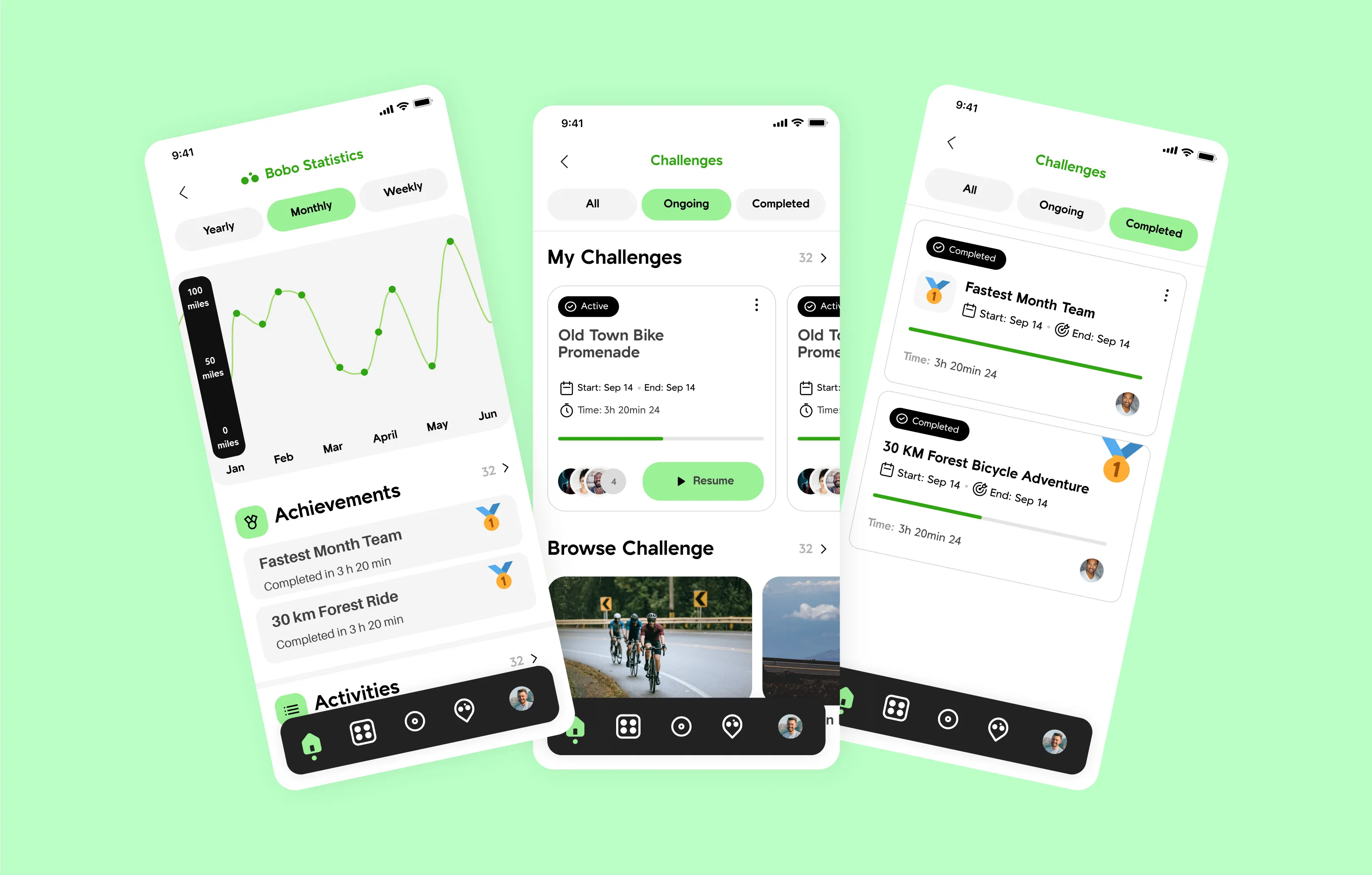 Bobo Bike mobile app — UI design screens (6)