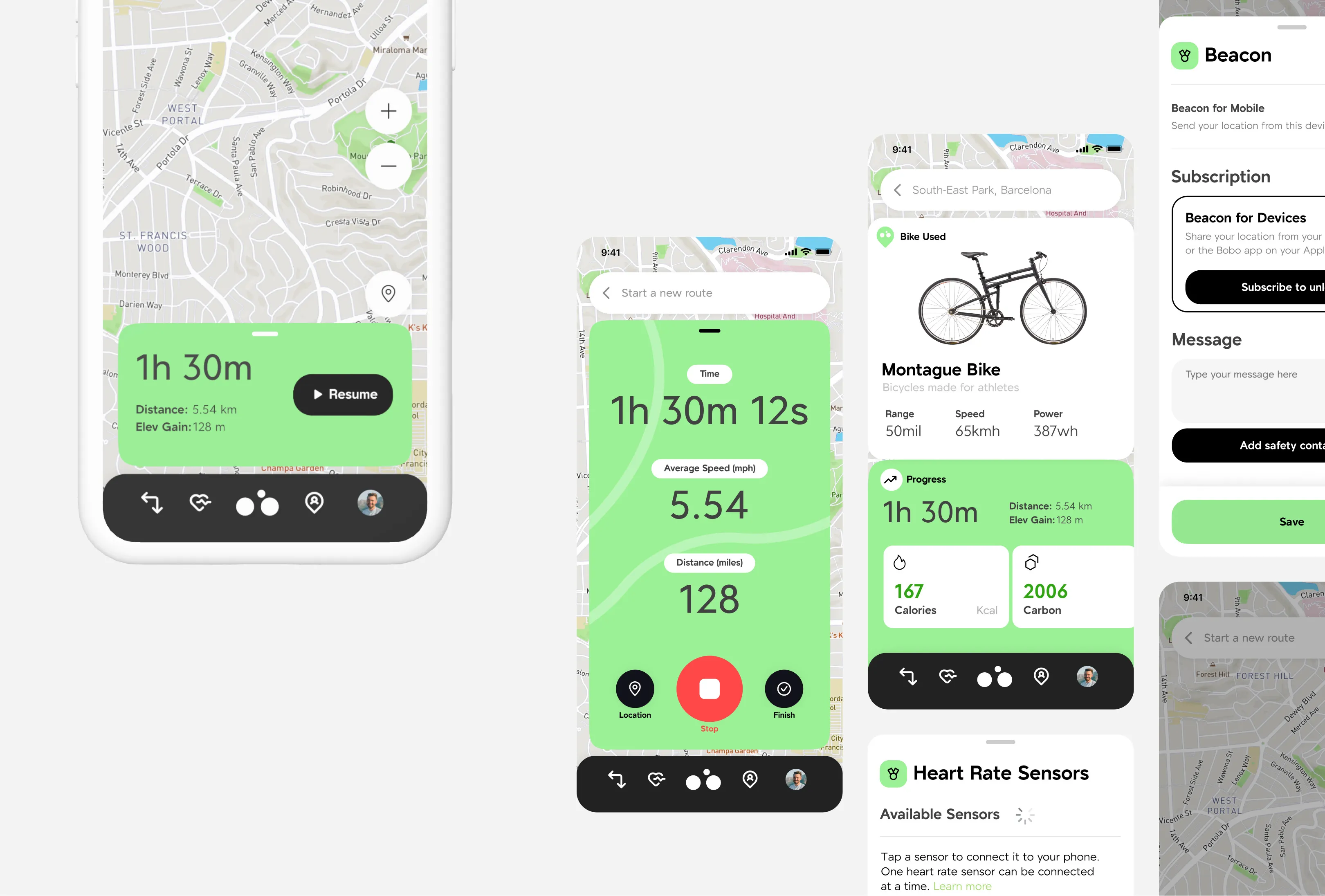 Bobo Bike mobile app — UI design screens (12)