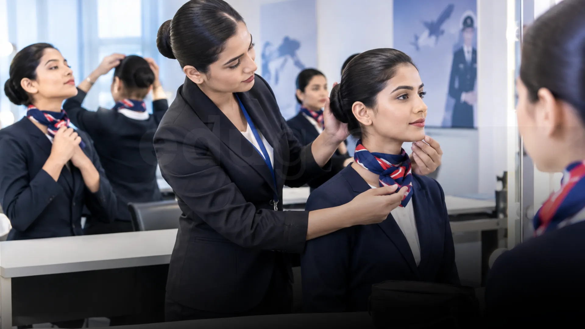 Flight attendant grooming training for cabin crew students at an avation institute - Edugree, Siliguri