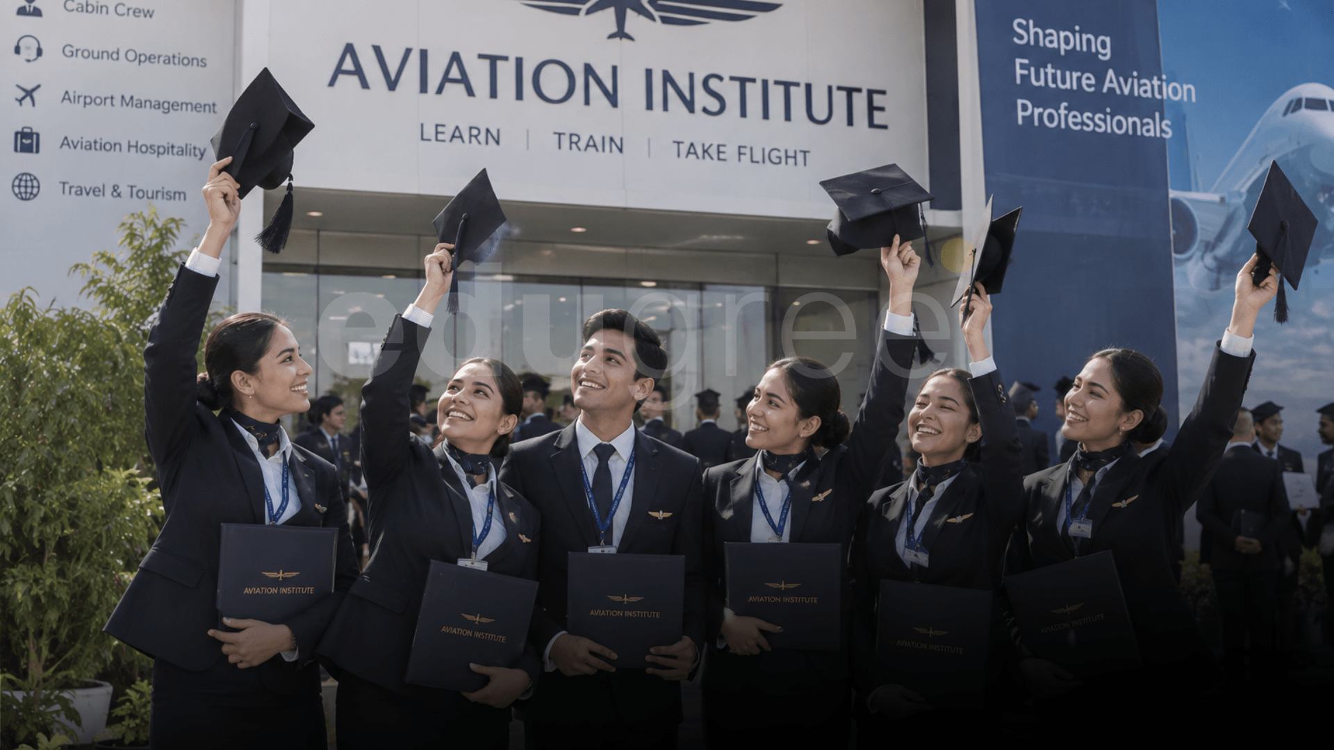 Group of Aviation Students Graduate in Uniform Holding Certificates During a Graduation Ceremony. - Edugree, Siliguri.