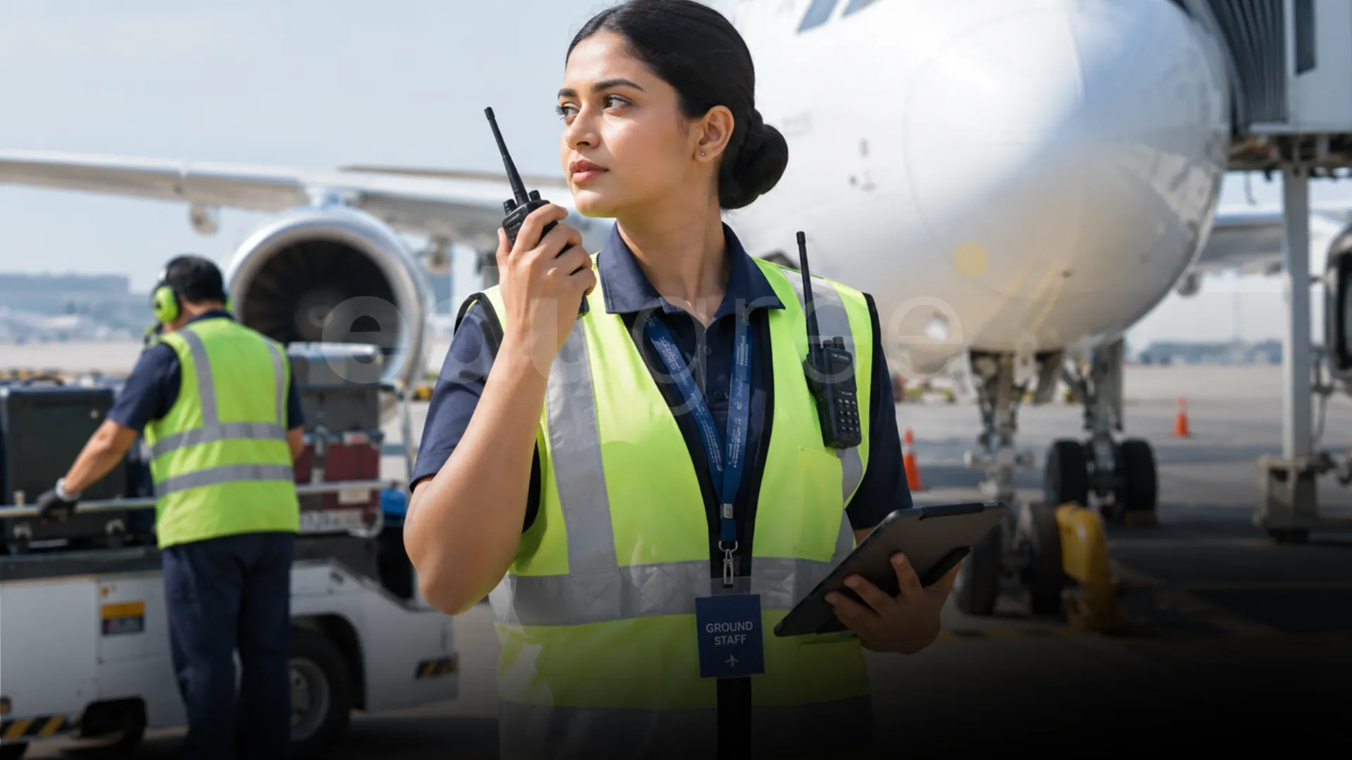 Airport Ground Staff working Within Arport Terminals on a Walkie Talkie. - Edugree, Siliguri