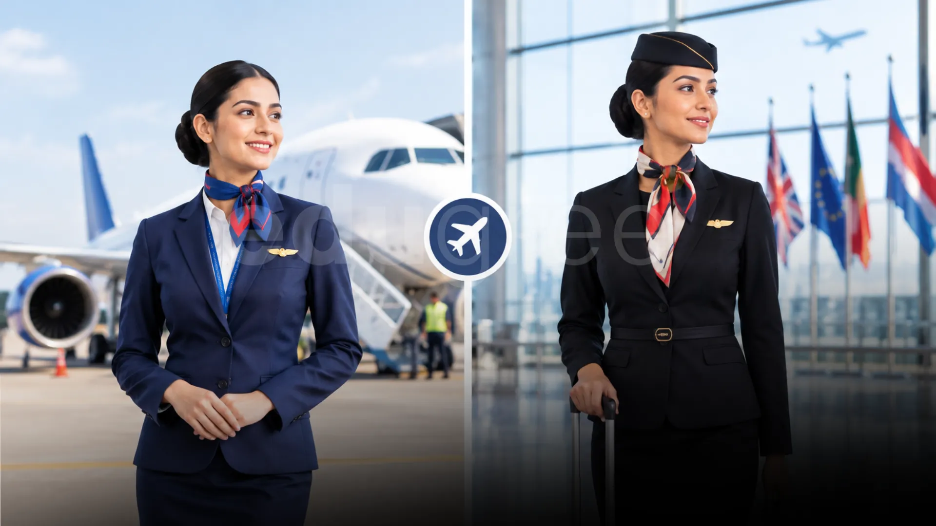 Professional Flight Attendants in Uniform Representing International Airline Cabin Crew - Edugree, Siliguri 