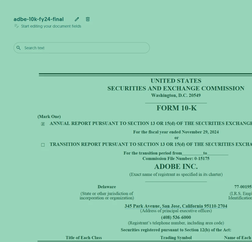 A screenshot of a Form 10-K being analysed in Vault