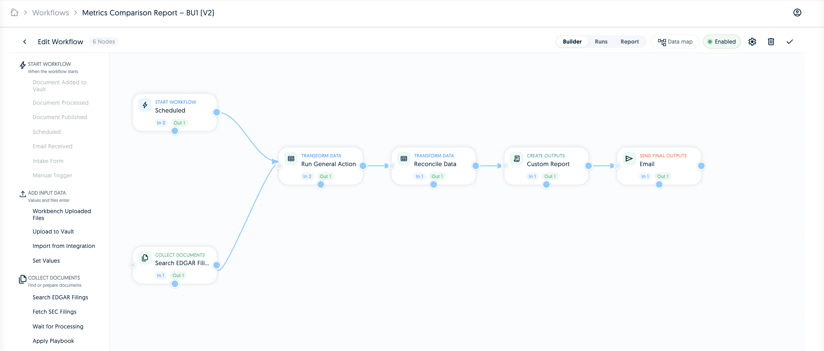 TextMine workflow builder canvas showing connected workflow nodes