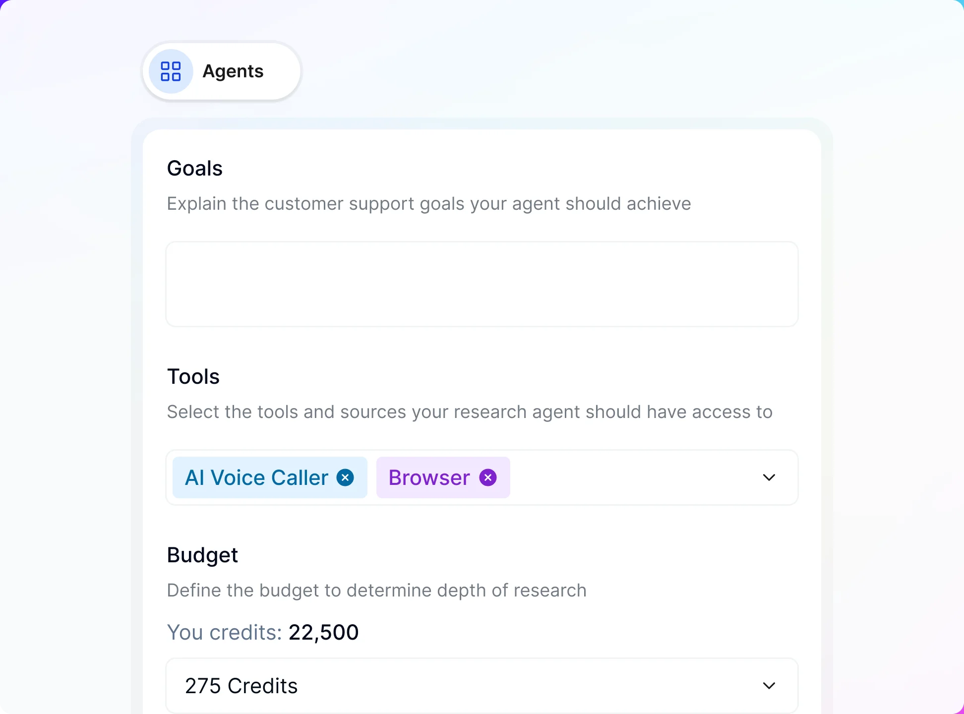 Illustration showing input fields for the agent.