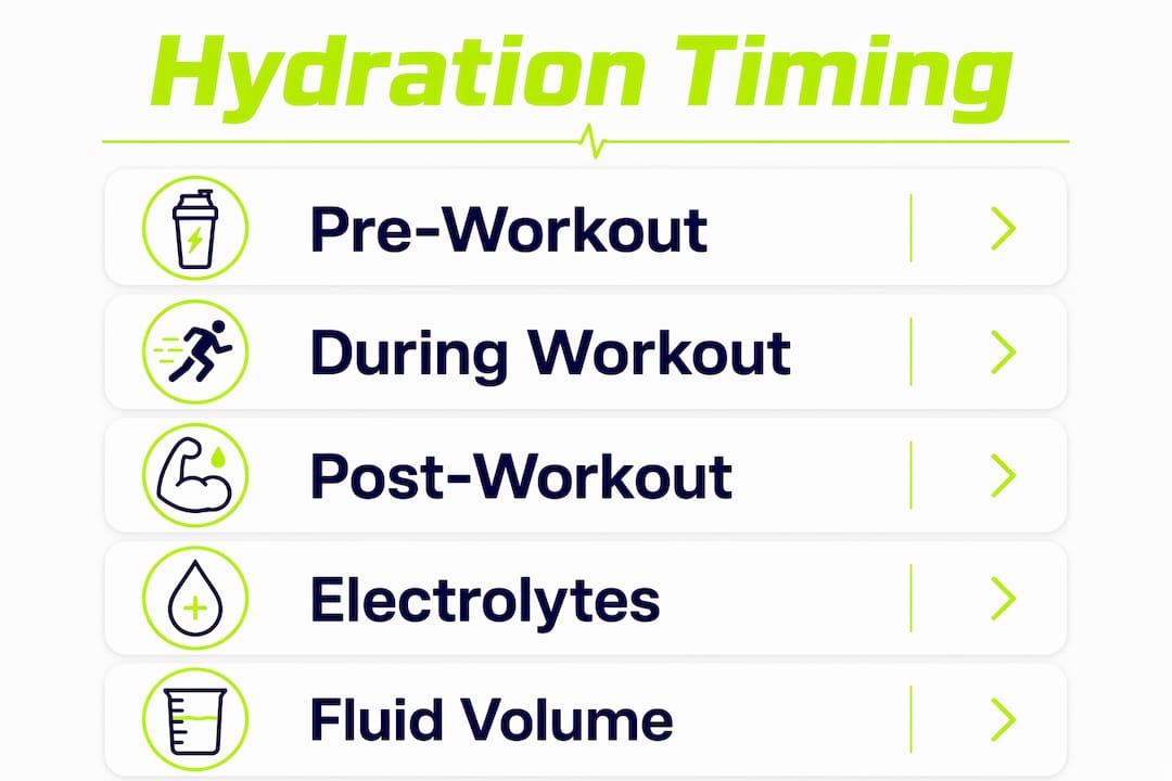 Infographic showing hydration timing steps for workouts