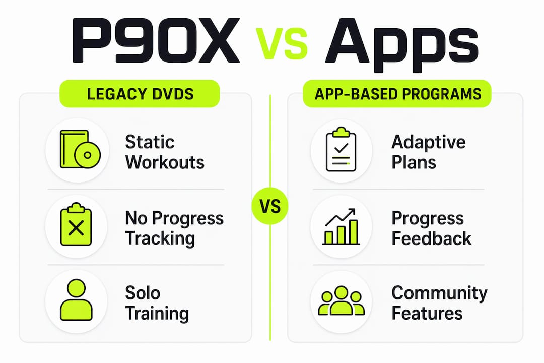Infographic comparing P90X DVDs and app-based fitness programs