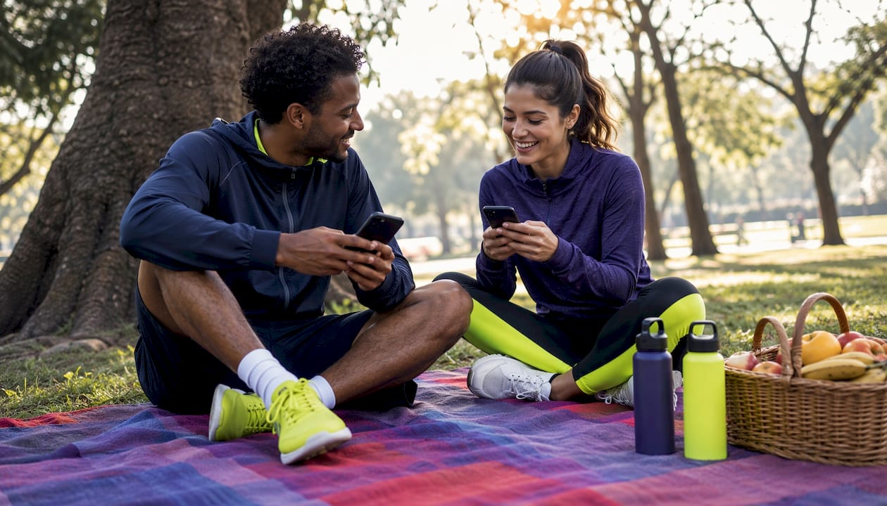 Group enjoying social fitness app features outdoors