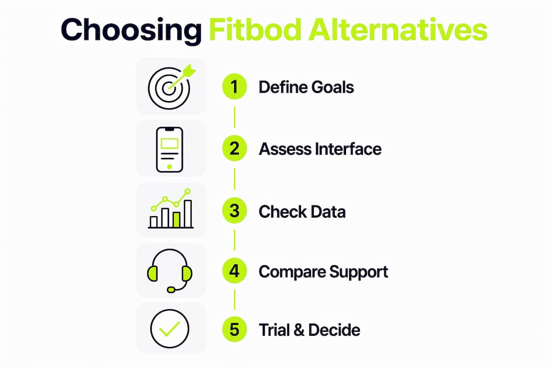 Infographic illustrating steps to choose fitness app