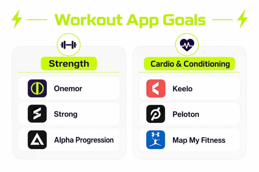 Infographic comparing workout app goals by category