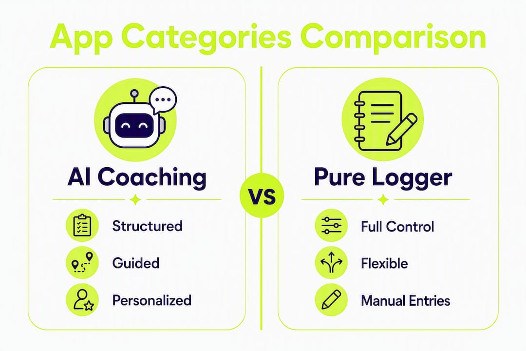 Infographic comparing AI coaching and pure logger apps