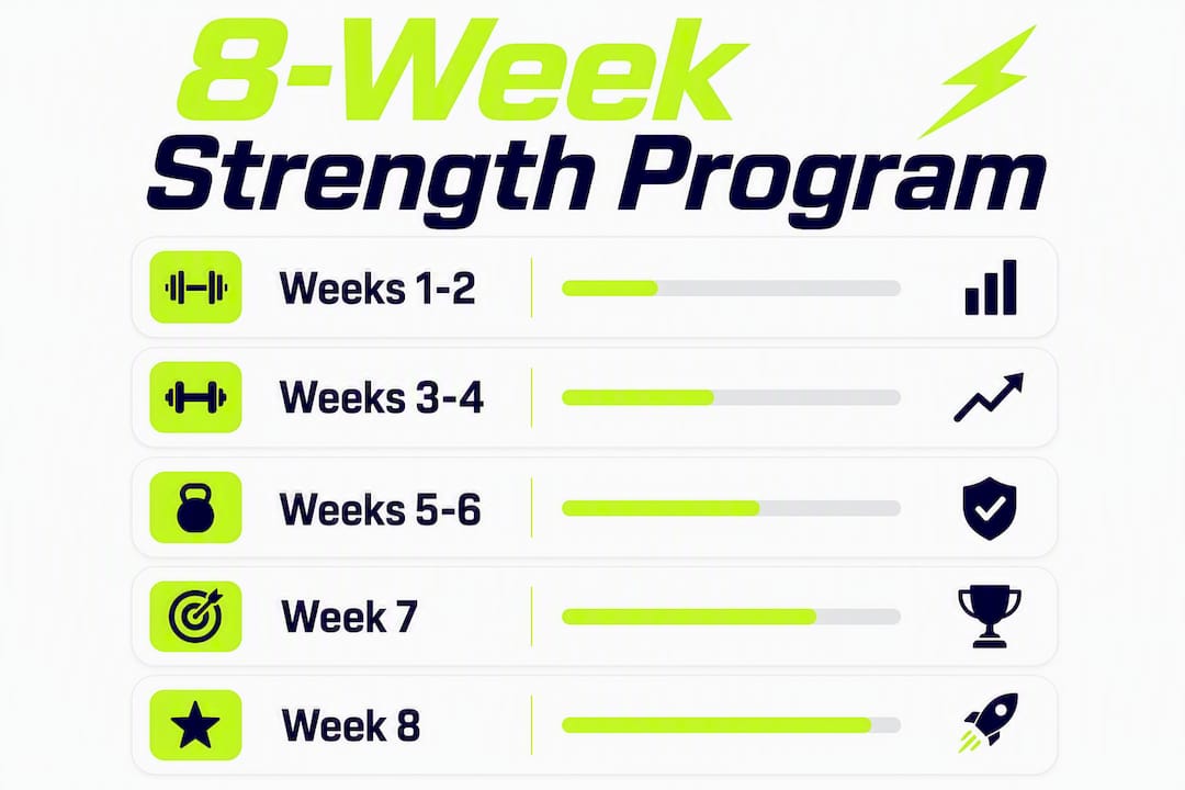 Infographic showing 8-week bodyweight program stages