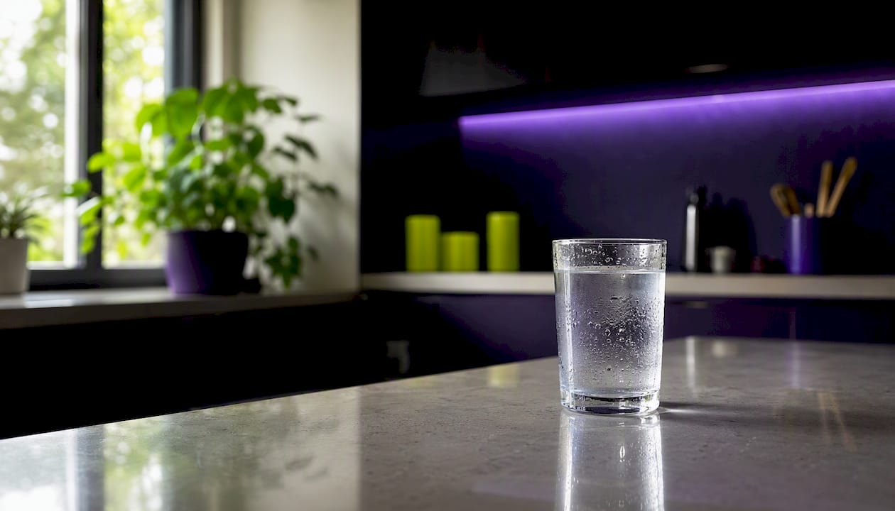 Glass of water and water bottle for hydration