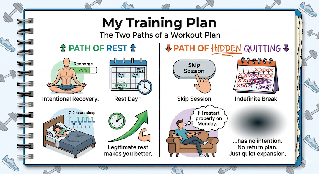 The two paths of a workout plan: path of rest vs path of hidden quitting