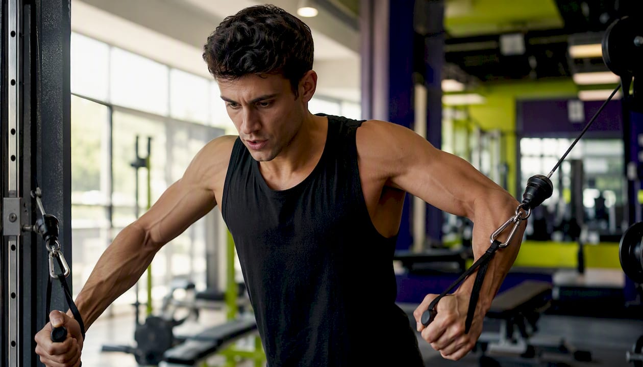 Person performing cable machine workout