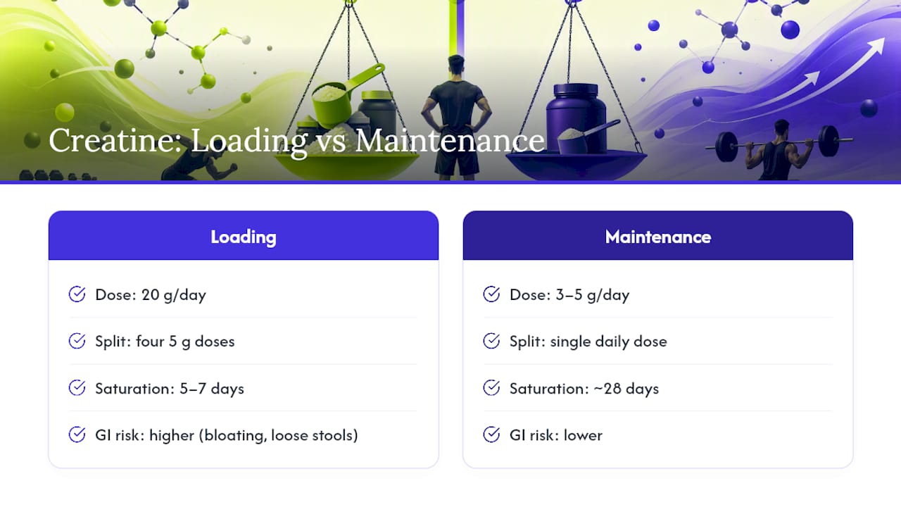 Diagram comparing creatine loading and maintenance dosing